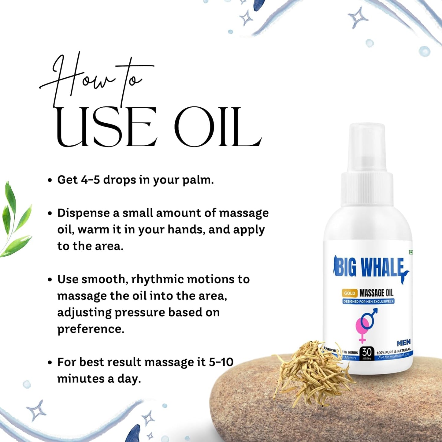 Big Whale Lift-Up Massage Oil for Men 30ml & Lift-Up Capsule 60 Cap | Massage Oil for Men | Stamina Booster Capsule | Strength Energy Performance