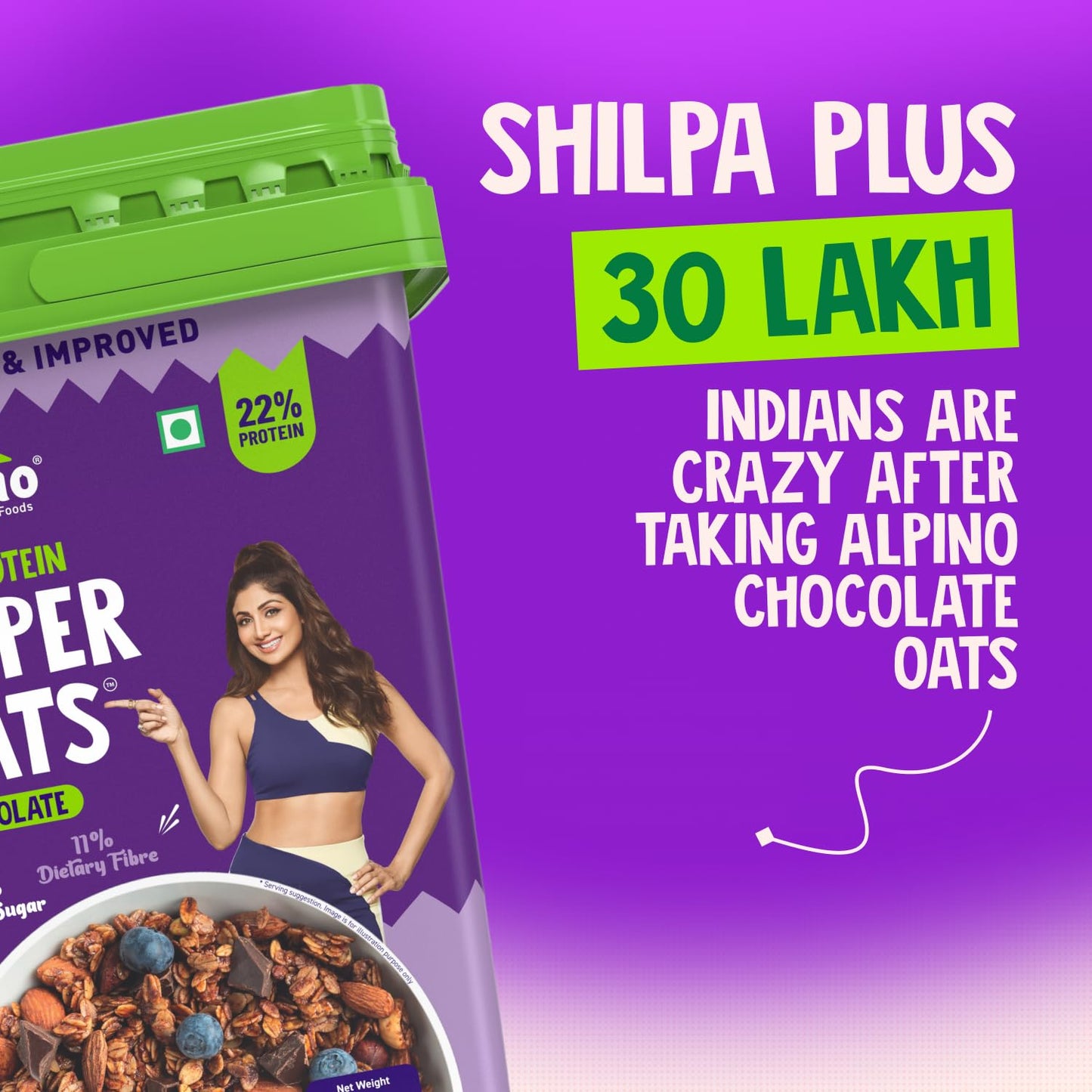 ALPINO 22% High Protein Super Oats Chocolate 2.5kg – Rolled Oats, Natural Peanut Butter, Cocoa Powder, Nuts & Seeds – 22g Protein, Source of Dietary Fibre & Healthy Fats, No Added Sugar & Salt