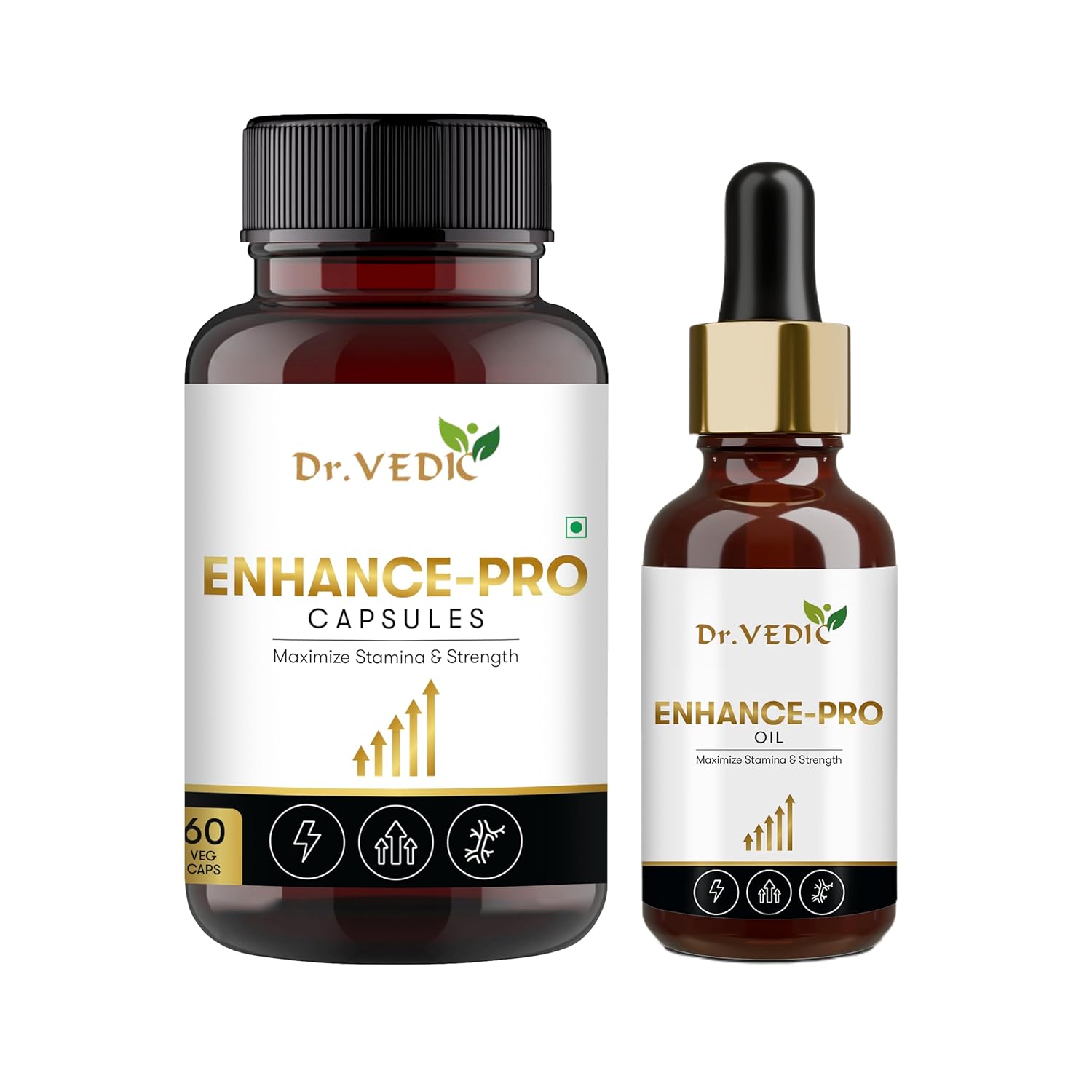 Dr Vedic 100% Pure & Natural E-Pro Duo | 30ml Oil & 60 Capsules for - Strength, Stamina & Performance