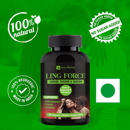Ling Force Tablets for Men Long Time Performance | Ayurvedic Supplement with Shilajit, Safed Musli & Gokshura | Stamina, Energy & Strength Booster | Lamba Mota & Wellness Support – 60 Capsules