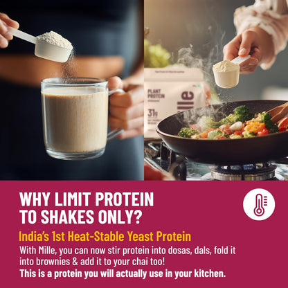 Mille Plant Protein | 31g Protein | Unflavoured | Made with Fermented Yeast Protein Powder | No Bloat, Vegan, Heat-Stable | Has All 9 Essential Amino Acids | Mixes into Any Dish | 500g