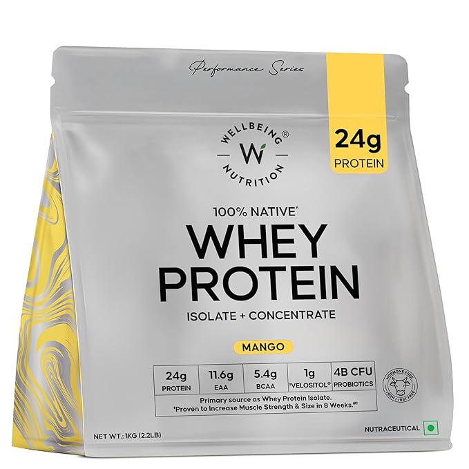 Wellbeing Nutrition Whey Protein Isolate & Concentrate – Mango, 1kg