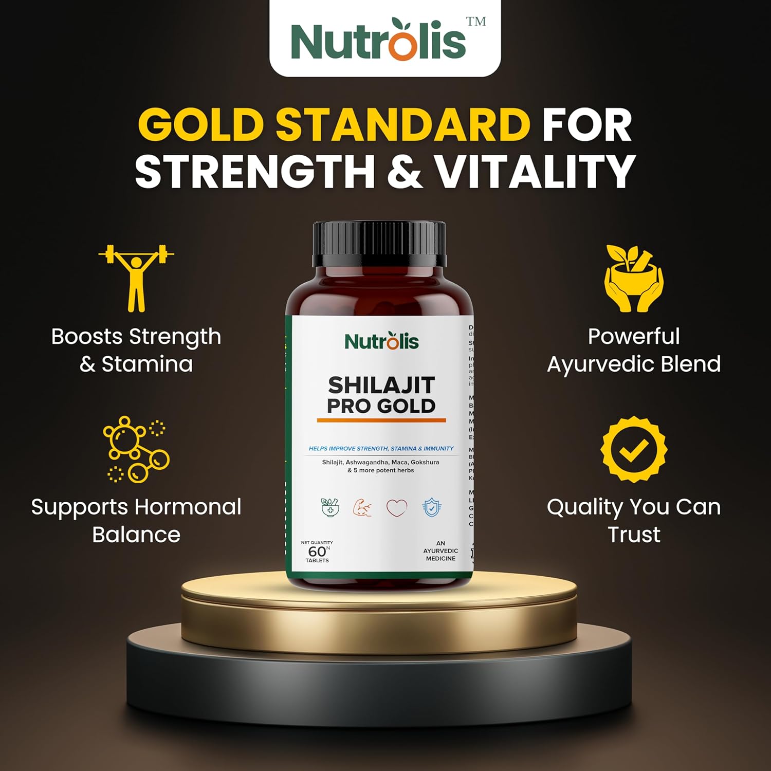 Pure Himalayan Ayurvedic Shilajit Tablet with Better Absorption| Shilajit with Ashwagandha & Gokshura | Boosts Strength,Stamina & Energy | Supports Muscle Growth (60 Tablet)