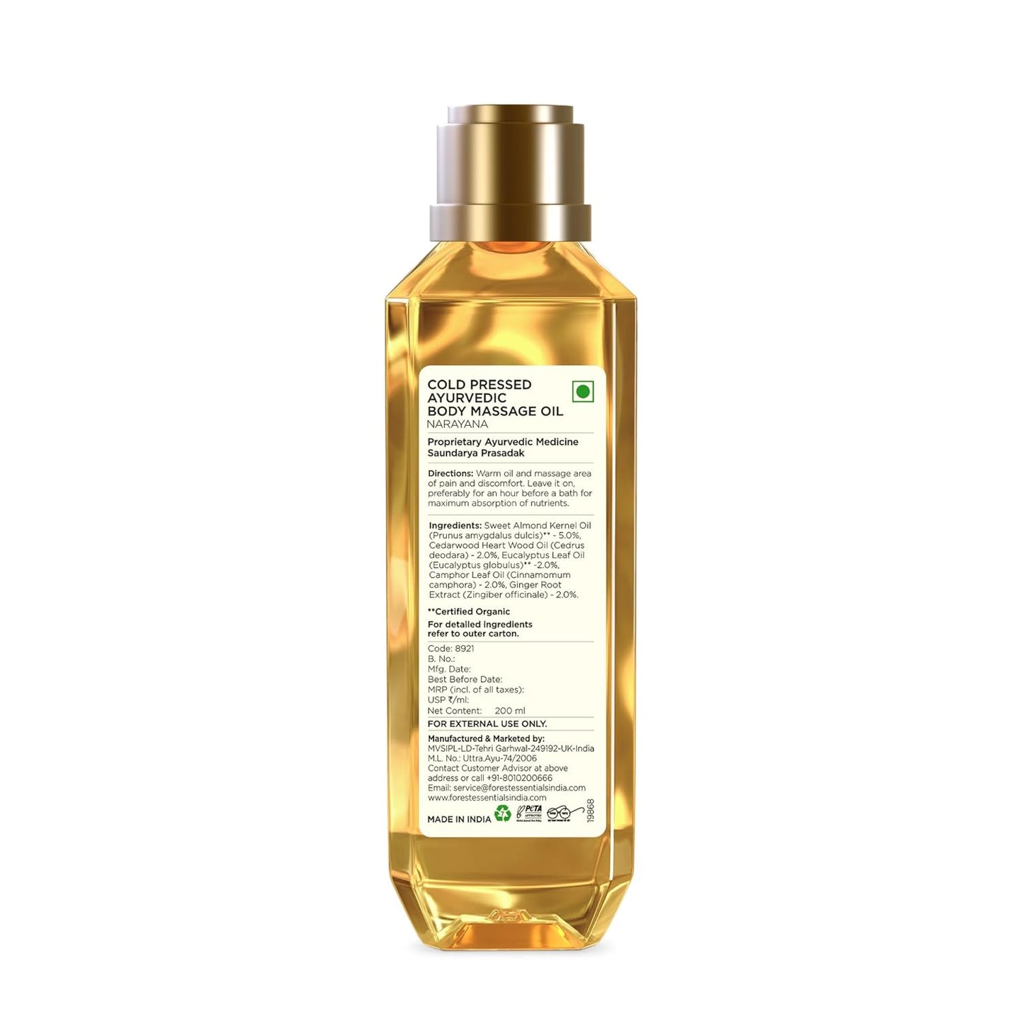 Forest Essentials Narayana Body Massage Oil | Ayurvedic Pain Relief & Stress Relief Oil | Anti-Inflammatory, Nourishing Formula