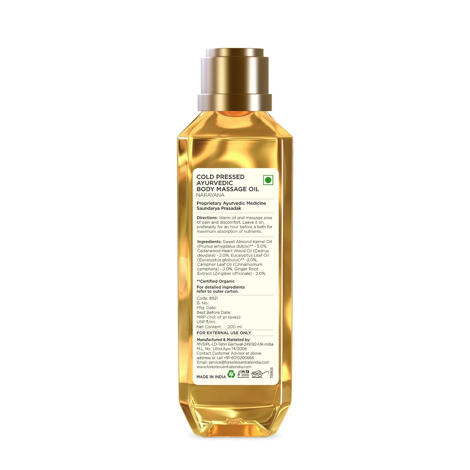 Forest Essentials Narayana Body Massage Oil | Ayurvedic Pain Relief & Stress Relief Oil | Anti-Inflammatory, Nourishing Formula