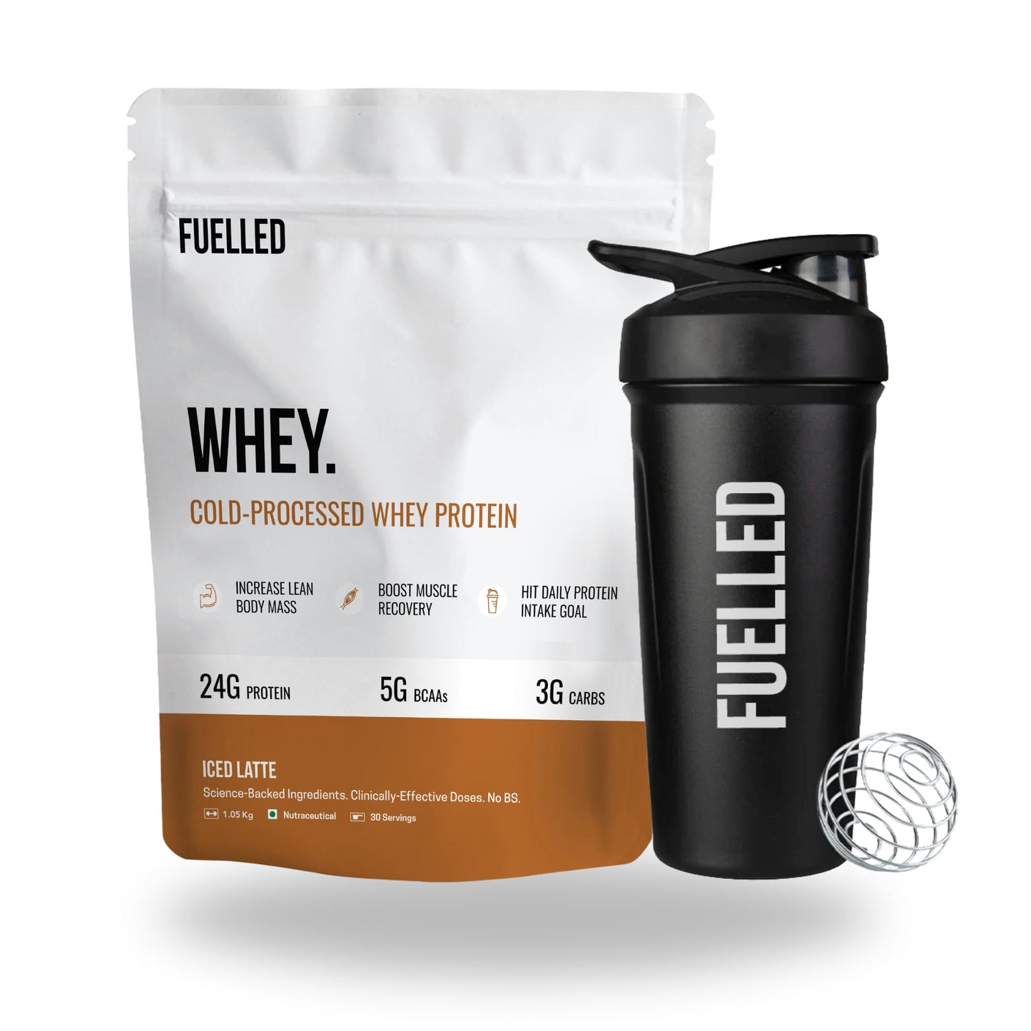 FUELLED Whey Protein Powder Concentrate & Isolate with 24 g Protein, 5 g BCAA (1 kg, 30 Servings) Lab Tested (Mango Ice Cream)