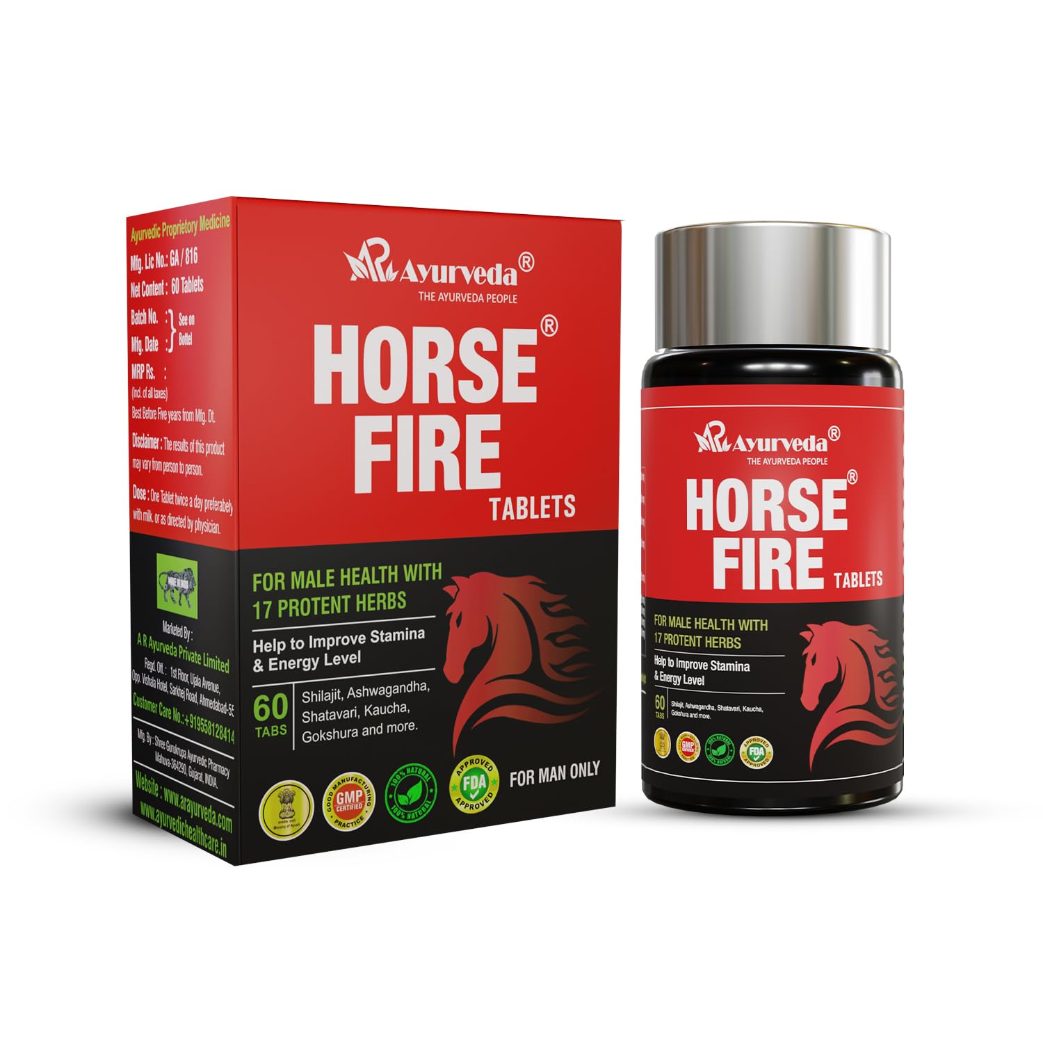 Horse Fire Tablets for Men| Ayurvedic Medicine - For Stamina, Muscle Growth, Immunity & Overall Wellbeing Pack of 2 (60 Tab + 60 Tab)