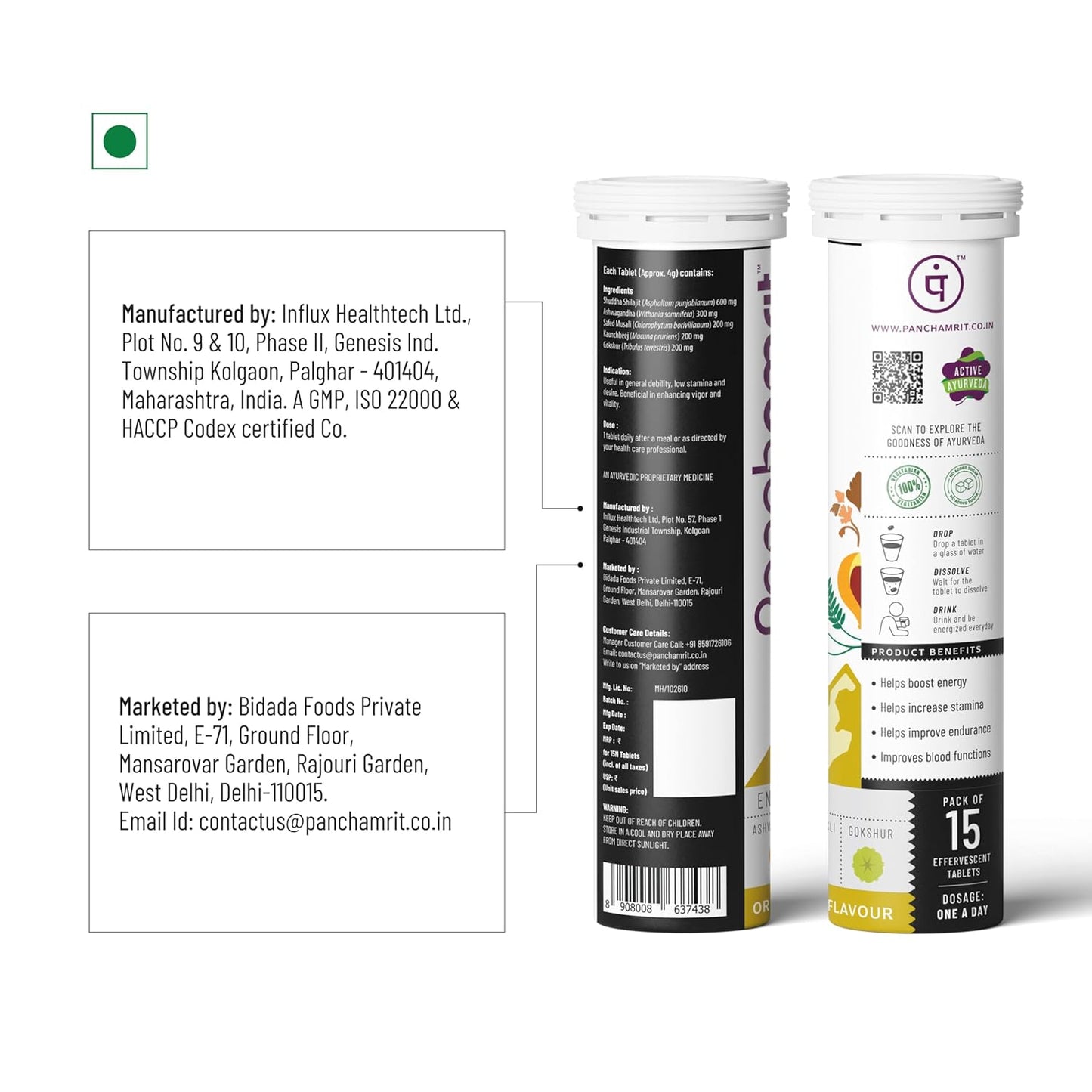 Panchamrit Pure Himalayan Shilajit Effervescent Tablets | 600mg Shilajeet Supplement for Men & Women | Stamina & Energy Booster | 100% Ayurvedic | Ashwagandha, Safed Musli |15 Tablets, Pack of 4