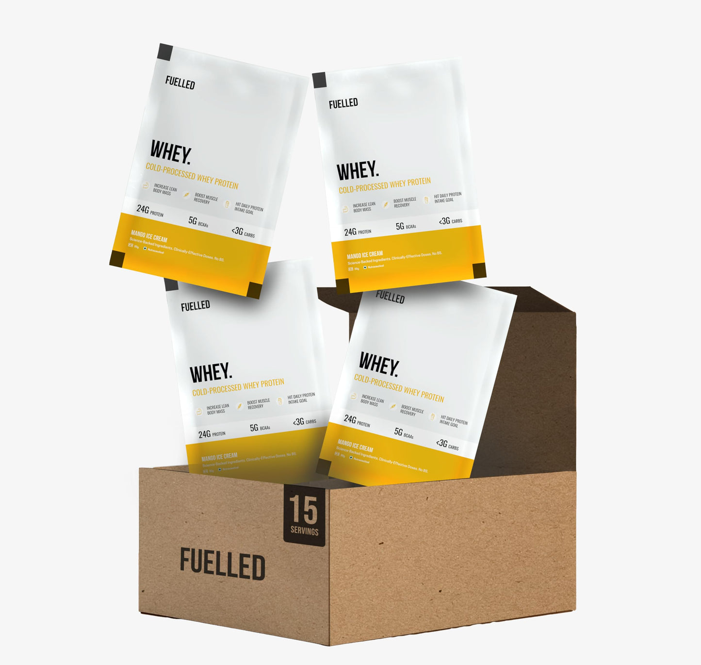 FUELLED Whey Protein Powder Concentrate & Isolate with 24 g Protein, 5 g BCAA (1 kg, 30 Servings) Lab Tested (Mango Ice Cream)