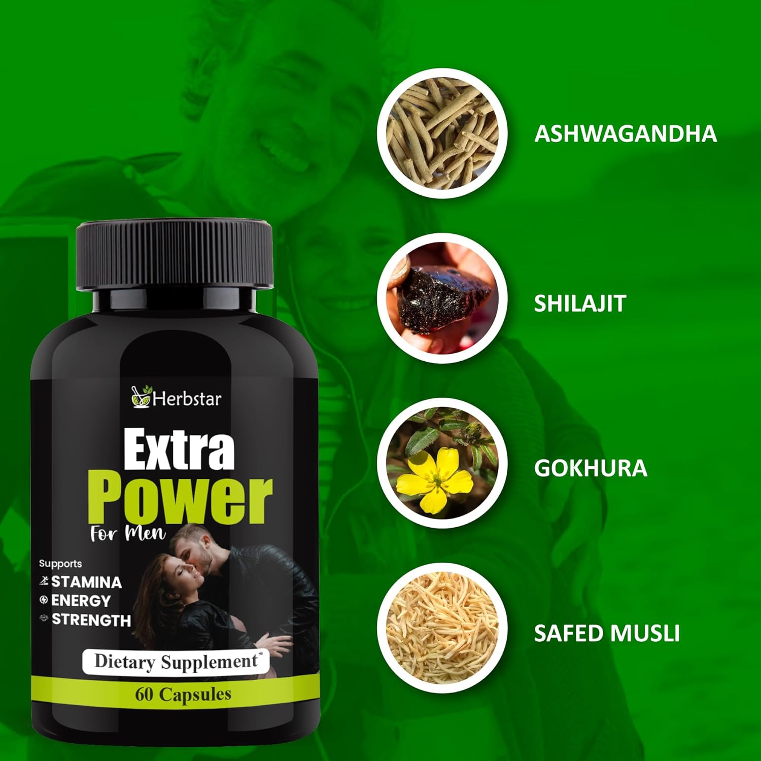Extra Power Capsules for Men | Ayurvedic Tablets With Shilajit, Ashwagandha, Safed Musli & Gokshura | Long-Lasting Strength, Ling Mota Lamba & Energy & Stamina Booster 60 Veg Capsules