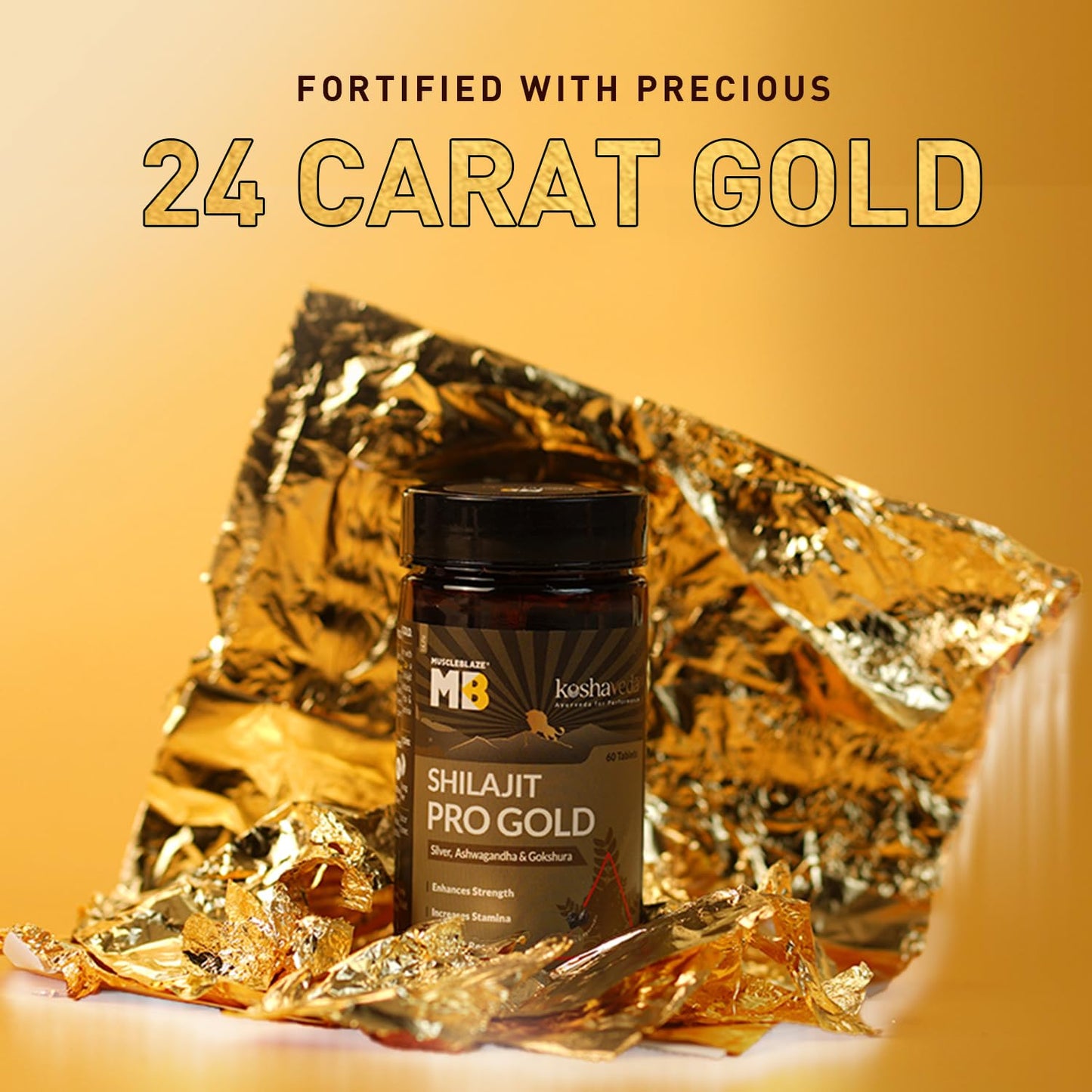 Koshaveda Shilajit Pro Gold by MuscleBlaze (60 Tablets) with Ashwagandha AF-43 600mg (60 Capsules) | for Strength & Recovery