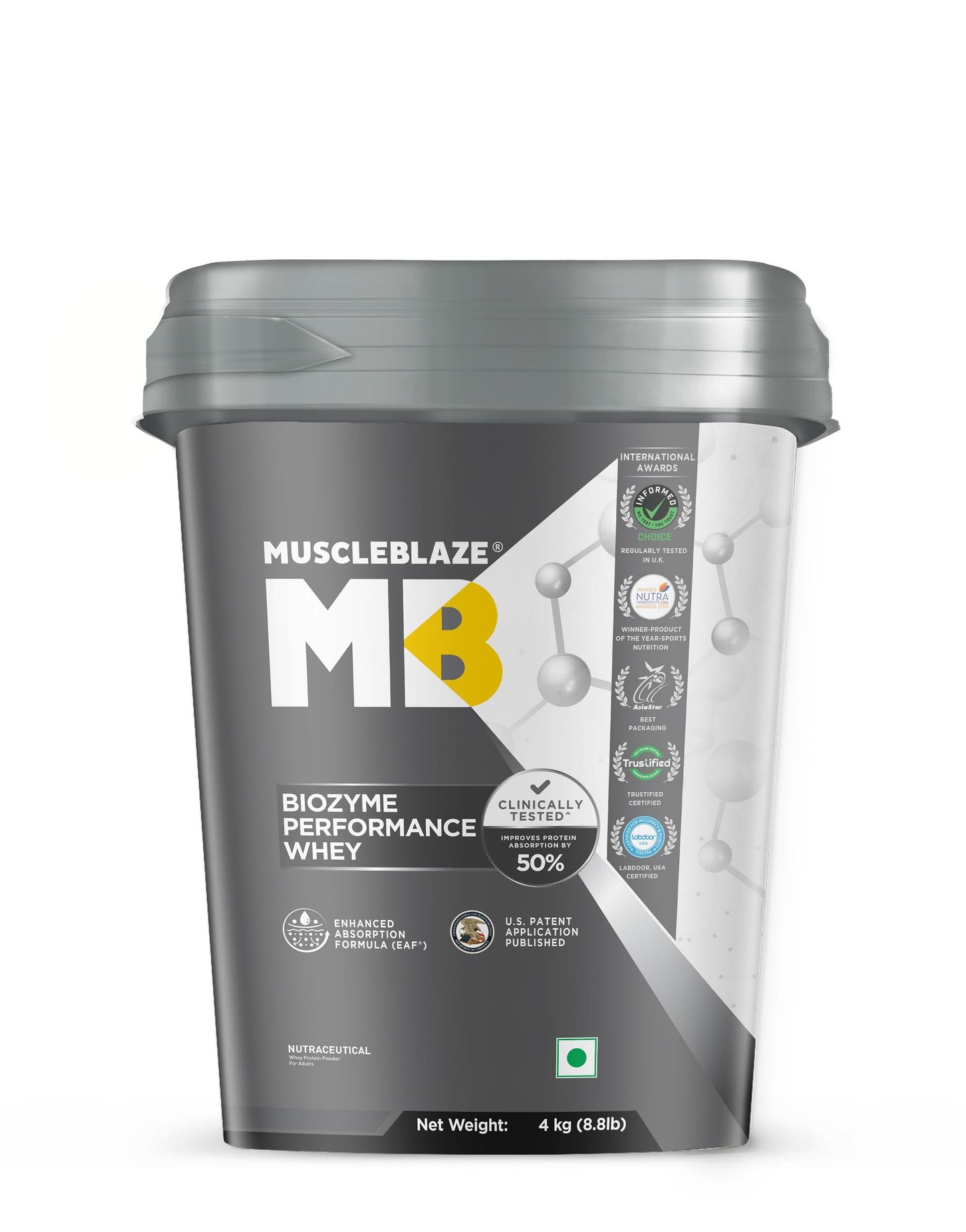 MuscleBlaze Biozyme Performance Whey Protein Powder, Rich Chocolate (1kg / 2.2lbs) | 25g Protein Per Scoop | Clinically Tested 50% Higher Protein Absorption