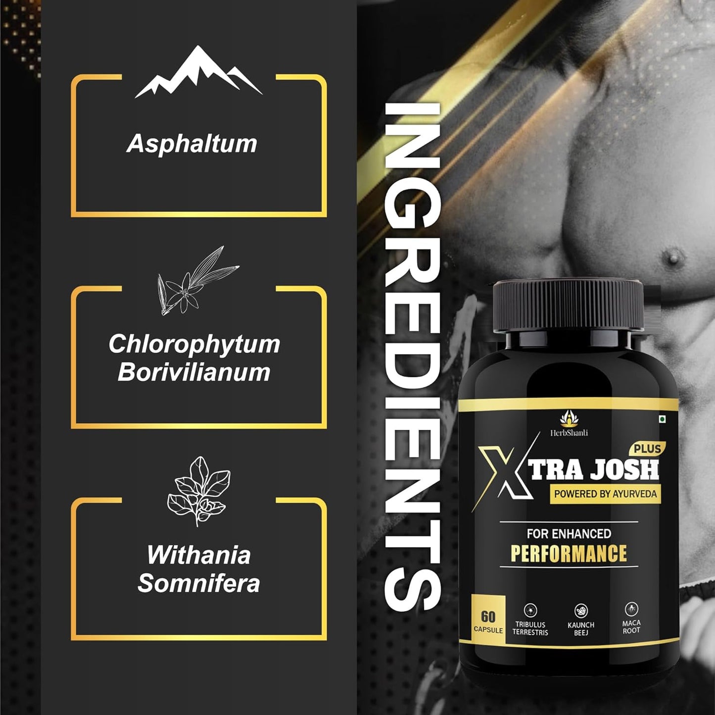 Xtra Josh Plus Ayurvedic Combo | Ling Mota Lamba Tablets & Massage Oil for Men Long | With Shilajit, Ashwagandha, Safed Musli & Gokshura | Power, Timing & Performance Booster (60 Capsules + 30ml ) (Pack of 2)