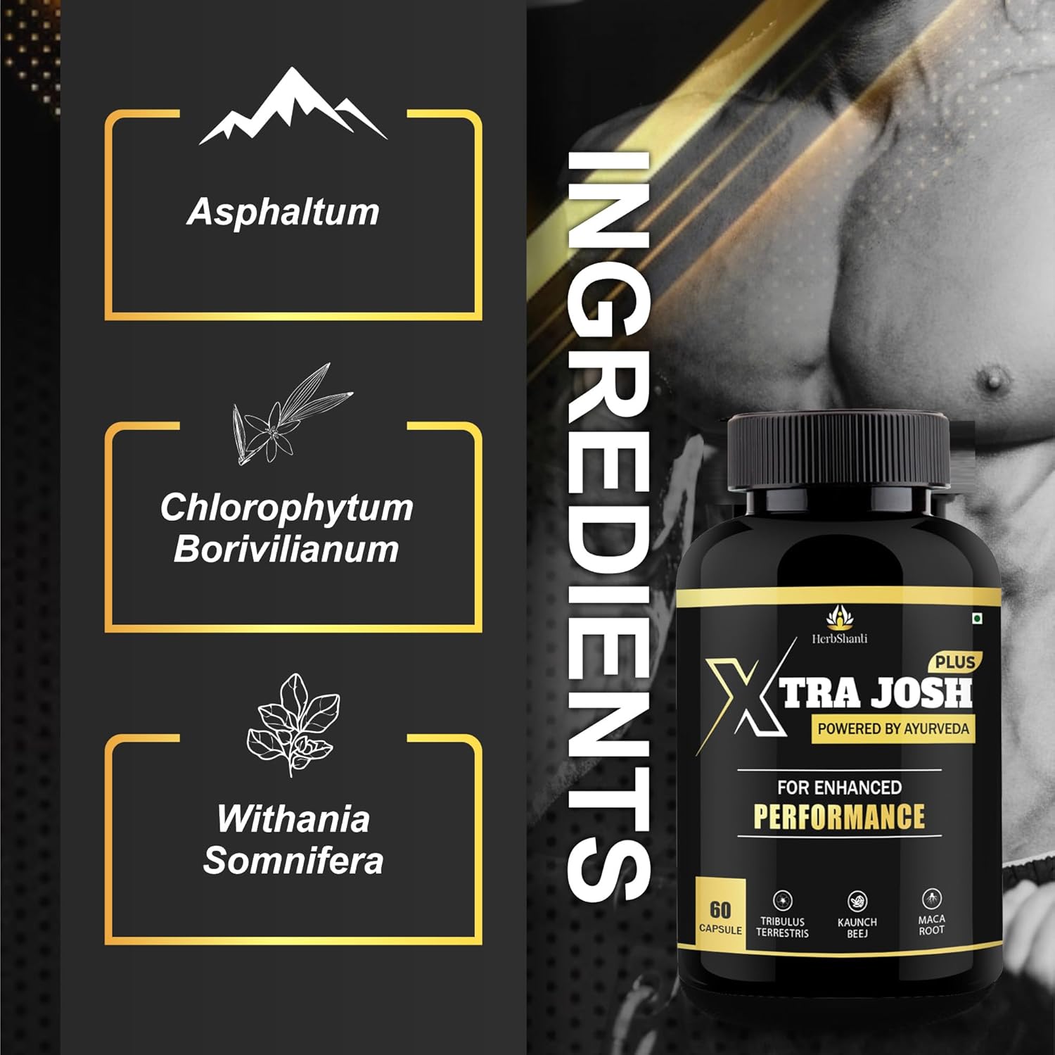 Xtra Josh Plus Ayurvedic Combo | Ling Mota Lamba Tablets & Massage Oil for Men Long | With Shilajit, Ashwagandha, Safed Musli & Gokshura | Power, Timing & Performance Booster (60 Capsules + 30ml ) (Pack of 2)