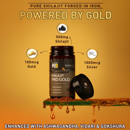 Koshaveda Shilajit Pro Gold by MuscleBlaze (60 Tablets) | Fortified with 24 Carat Gold, Shilajit, Ashwagandha & Gokshura | For Strength, Stamina & Recovery