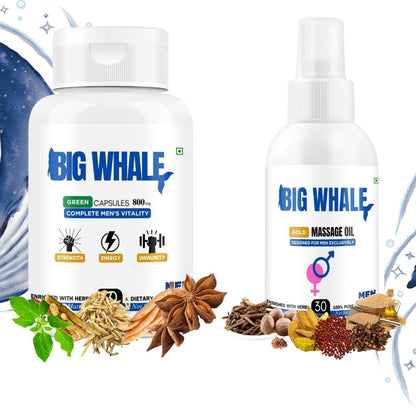 Big Whale Lift-Up Massage Oil for Men 30ml & Lift-Up Capsule 60 Cap | Massage Oil for Men | Stamina Booster Capsule | Strength Energy Performance