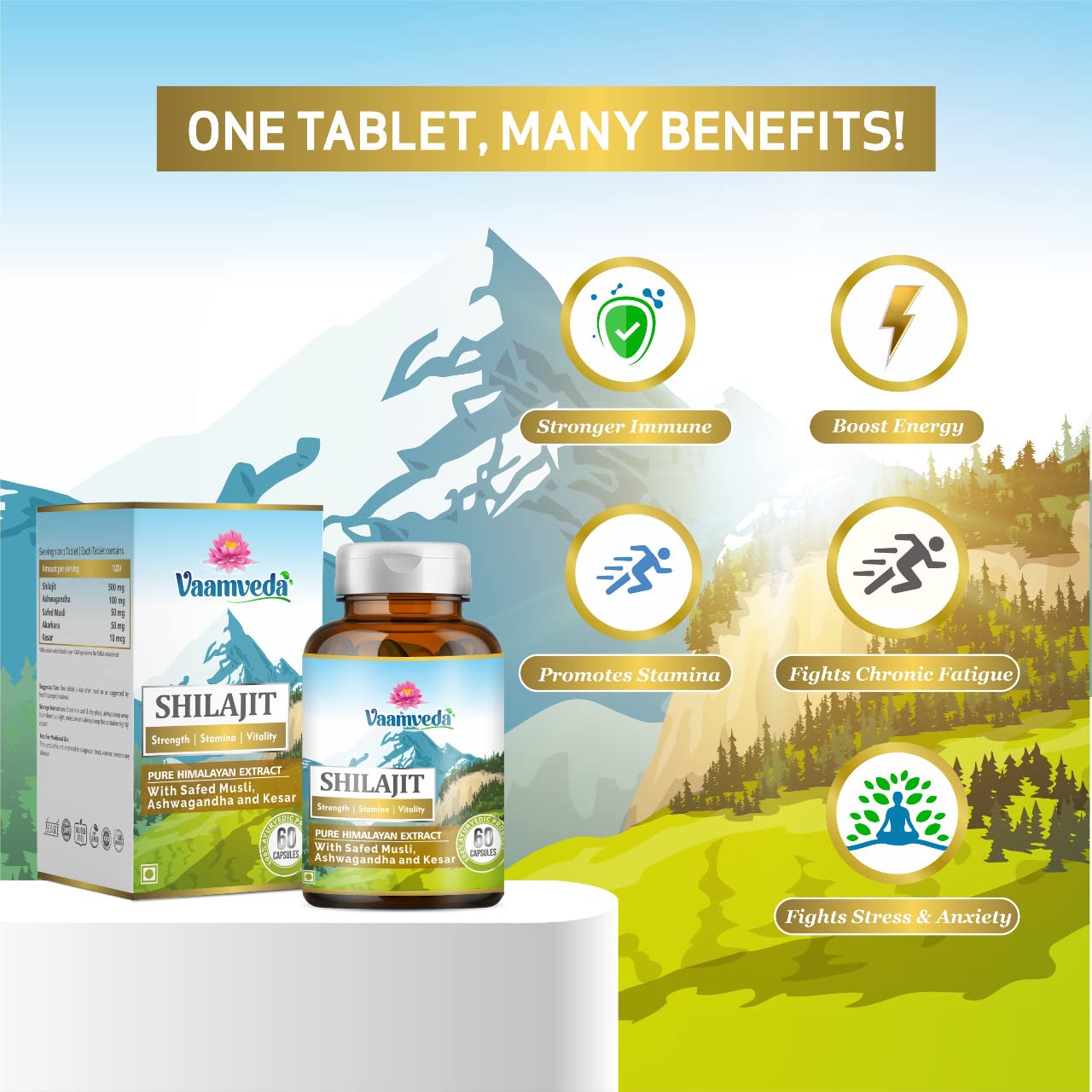 Shuddh Himalayan Original Shilajeet Power Gold Capsules Men with Ashwagandha Shilajith- 120 Shilajit Capsules