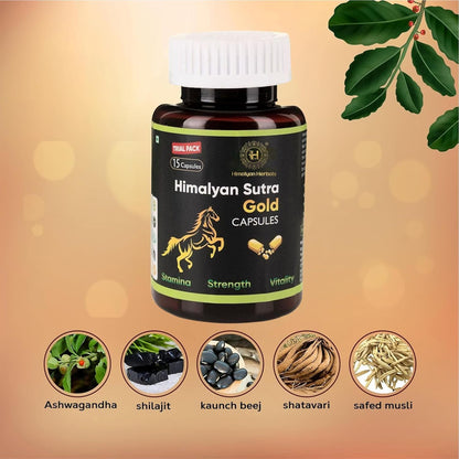 Himalyan Sutra Gold Power Capsules (15 Capsules Trial Pack) & Men’s Massage Oil (30ml) | Ayurvedic Herbal Supplement & Body Massage Oil Combo Pack for Men