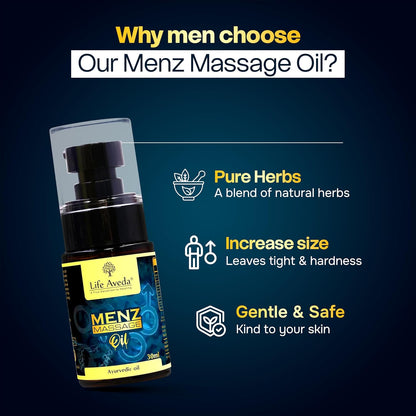 Life Aveda Men'z Massage Oil (30ml) - लिंG को मोटा और लंबा करने का तेल / दवाई- Help to Get you Nunu/लिंG/Ozar* for better Strength and Energy | Pure, Organic and Skin Friendly Oil with Natural Ingredients