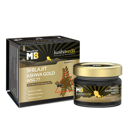 Koshaveda Shilajit Pro Gold by MuscleBlaze (60 Tablets) with Ashwagandha AF-43 600mg (60 Capsules) | for Strength & Recovery