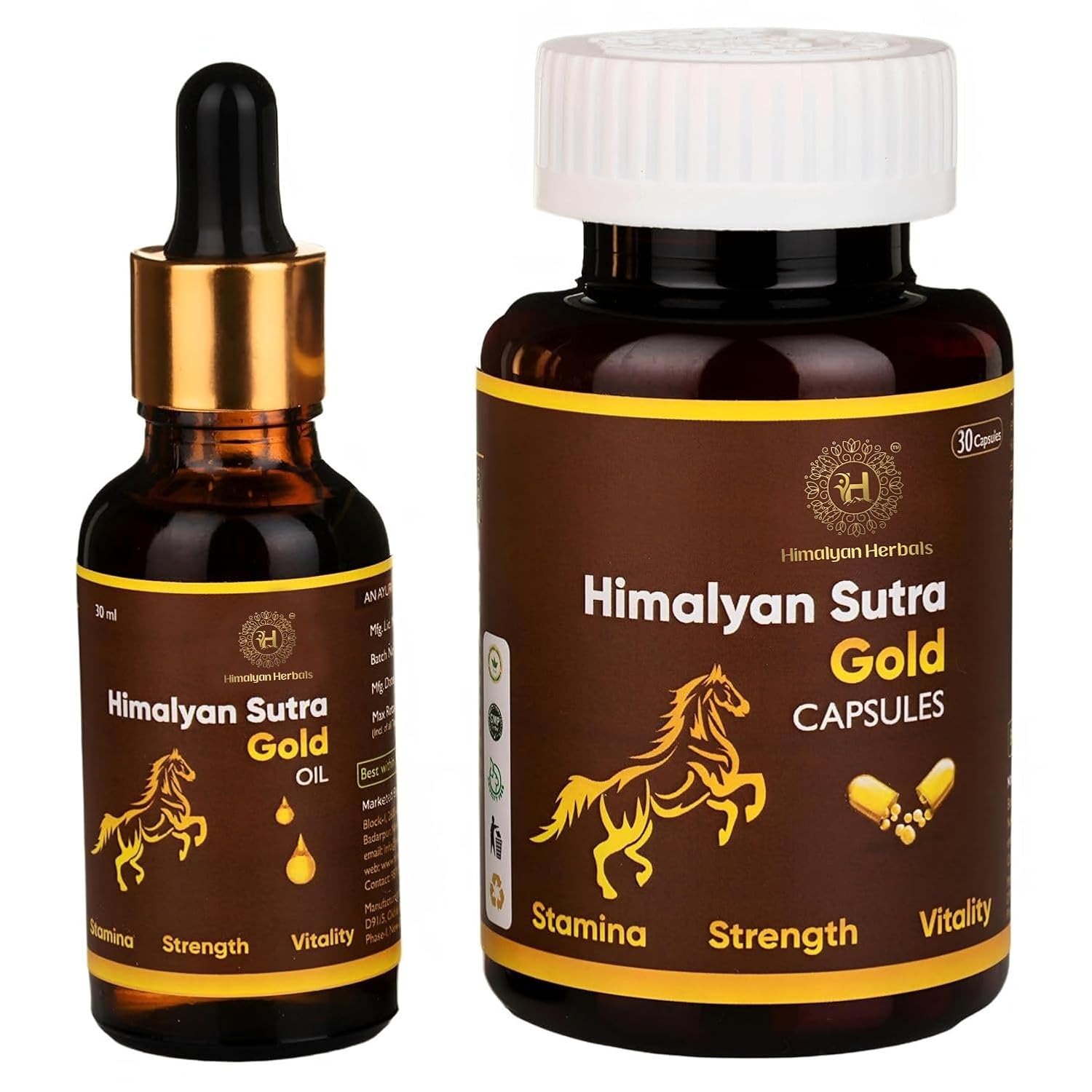 Sutra Gold Capsules & Men’s Massage Oil Combo | 30 Capsules + 30 ml Oil | Natural Herbal Supplement & Vitality Support | Strength & Wellness Care for Men