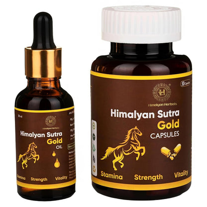 Sutra Gold Capsules & Men’s Massage Oil Combo | 30 Capsules + 30 ml Oil | Natural Herbal Supplement & Vitality Support | Strength & Wellness Care for Men