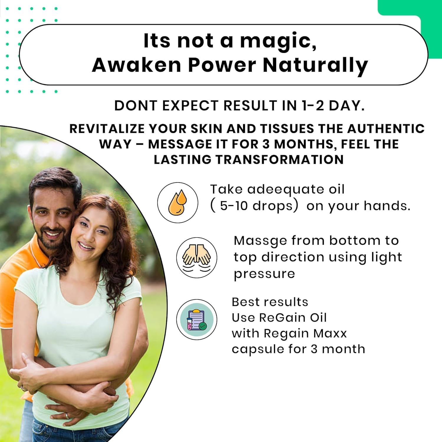 ReGain Maxx Massage Oil for Men - 50ml (3 Bottles) | FDA Approved | 100% Pure & Natural Lift Up Oil Helps to Restores Energy Enriched with Ashwagandha, Chandan, Clove & 35 Herbs