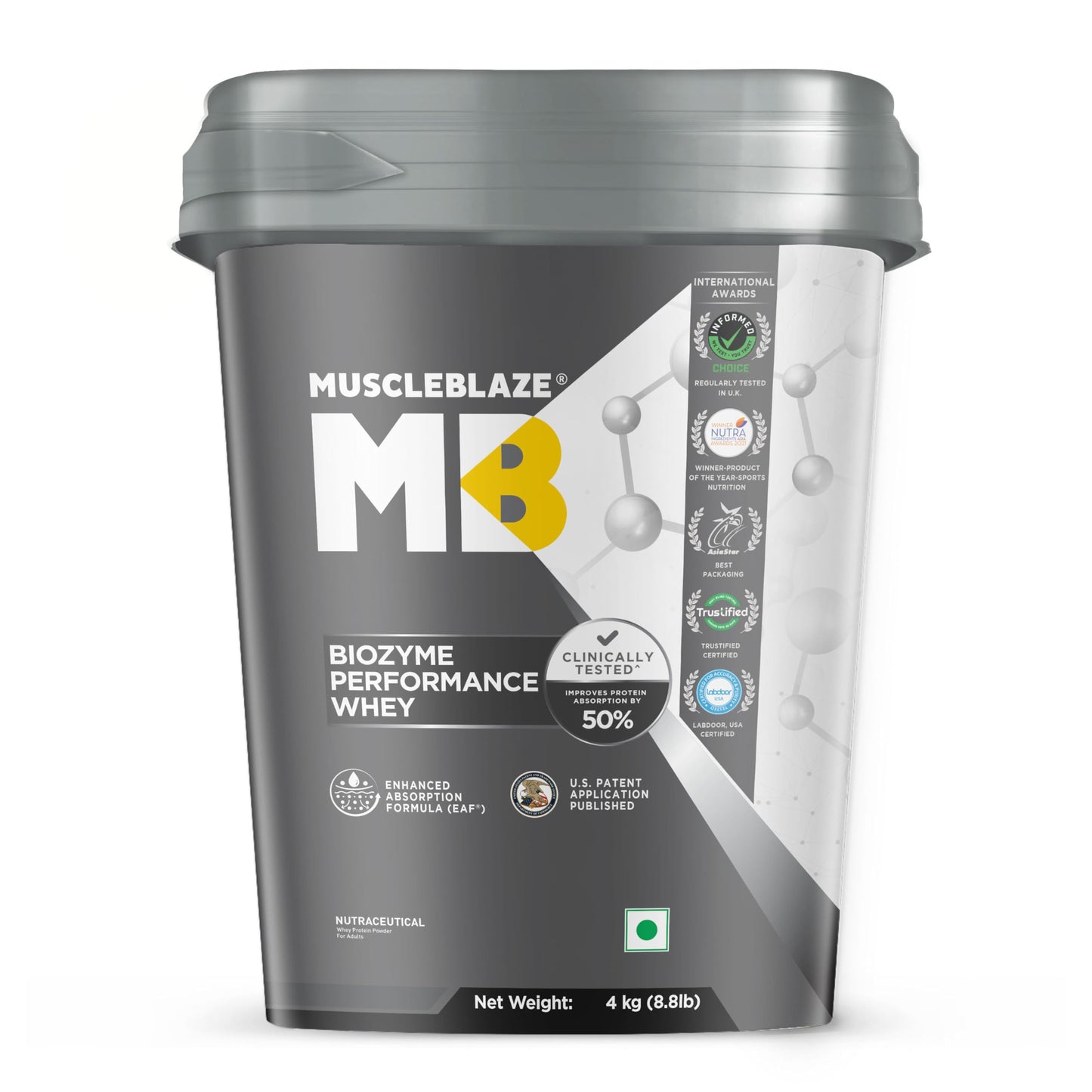 MuscleBlaze Biozyme Performance Whey Protein Powder, Rich Chocolate (1kg / 2.2lbs) | 25g Protein Per Scoop | Clinically Tested 50% Higher Protein Absorption