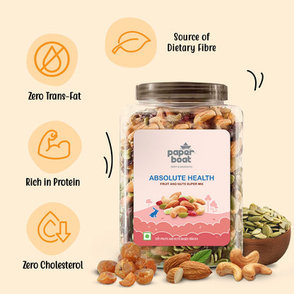 Paper Boat Absolute Health Dry Fruits Mix, Premium Trail Mix | Healthy Mixed Nuts with Dry Fruits | Almonds | Cashews | Cranberry | Pumpkin Seeds | Candied Amla, Reusable Jar (1000g)