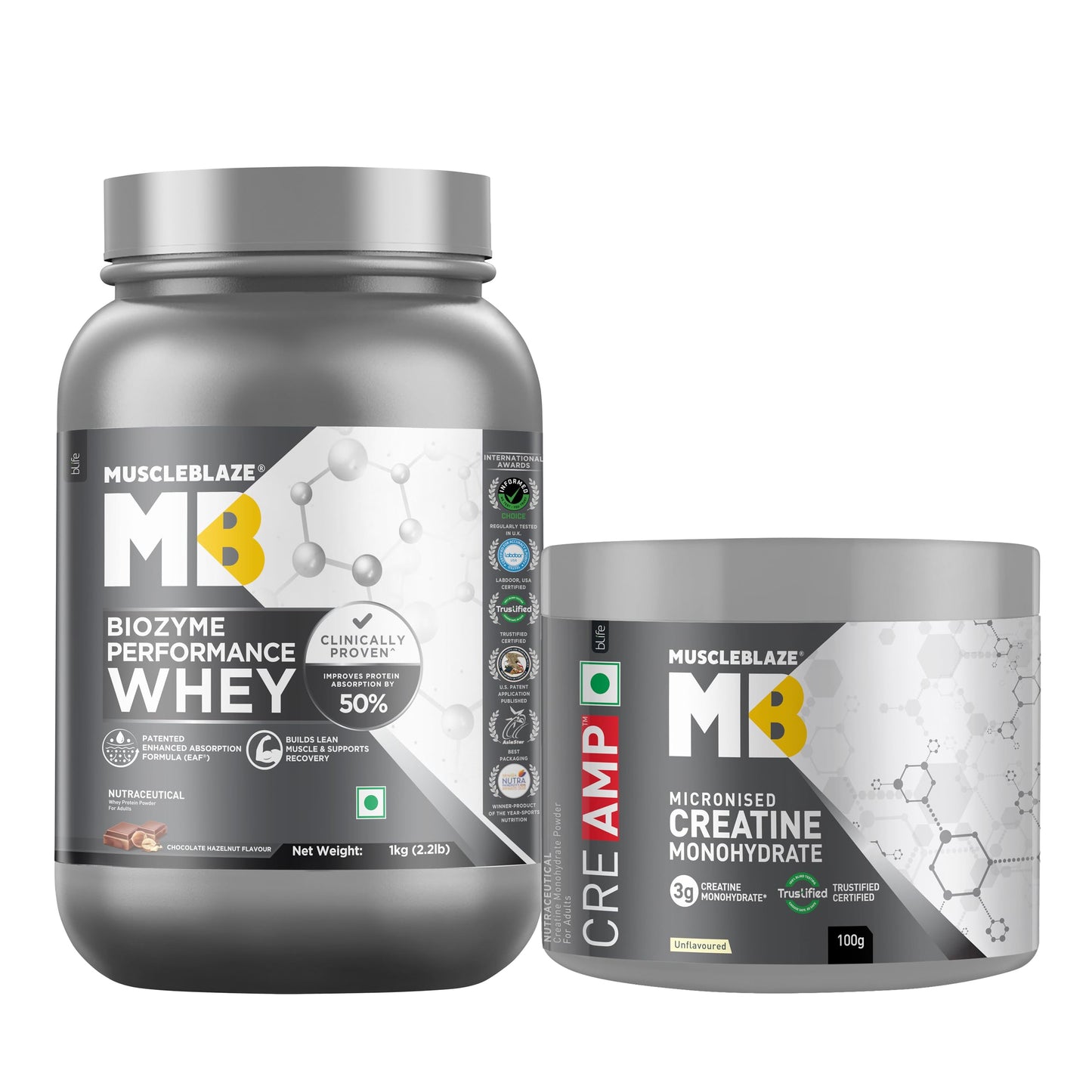 MuscleBlaze Biozyme Performance Whey Protein Powder, Chocolate Hazelnut (2kg / 4.4lbs) | 25g Protein Per Scoop | Clinically Tested 50% Higher Protein Absorption