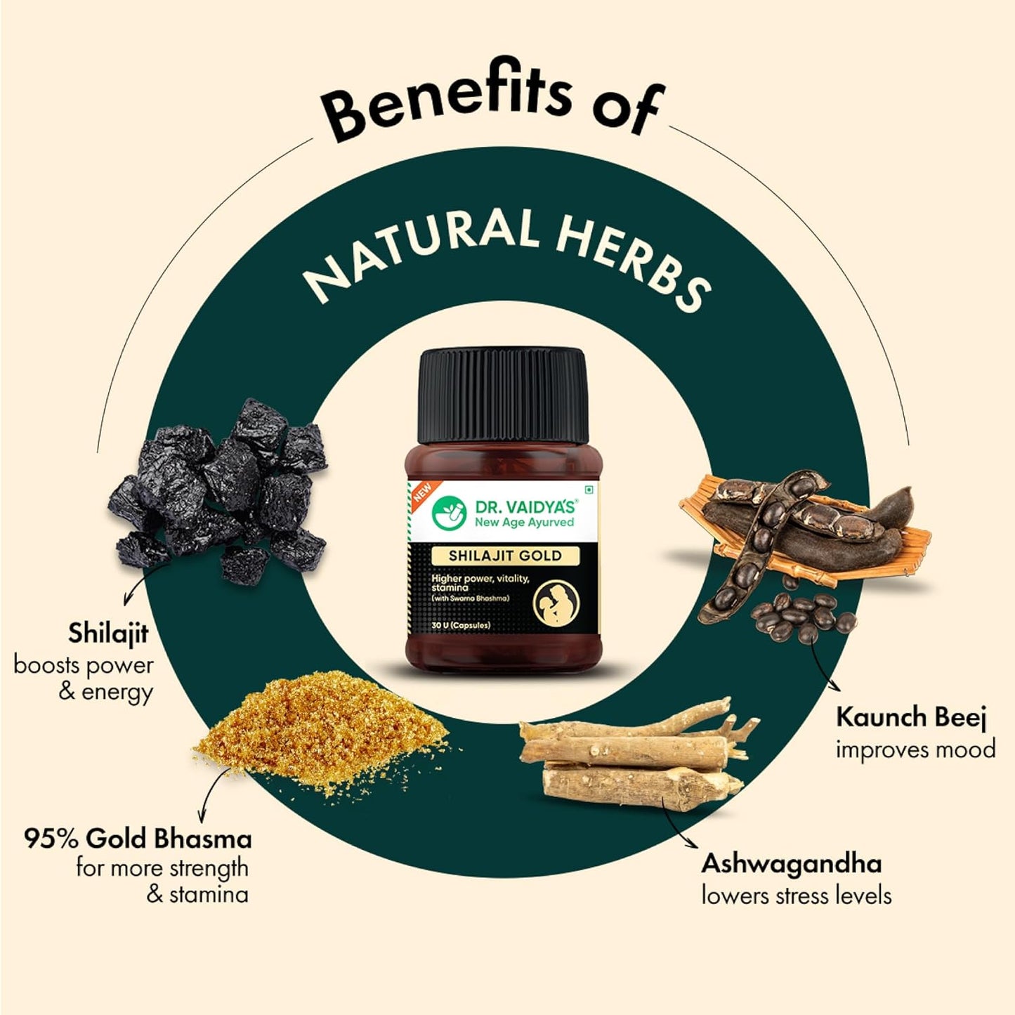 Dr. Vaidya’s Shilajit Gold Capsules for Men | Pure Himalayan Shuddha Shilajit, Ashwagandha, Swarna Bhasma, Gokshura & Fulvic Acid | Boosts Strength, Stamina, Energy & Vitality | 30 Capsules -Pack of 1