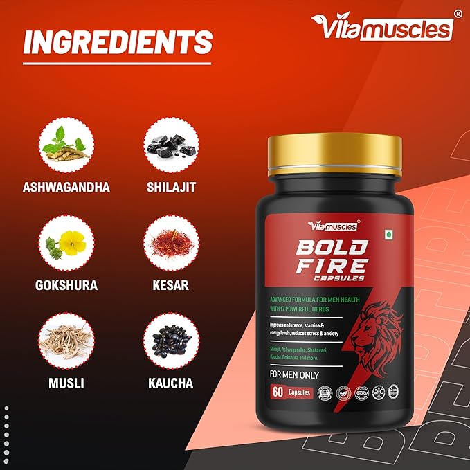 Bold Fire Capsules For Men | For Stamina, Muscle Growth | Ayurvedic Medicine - 60 Capsules