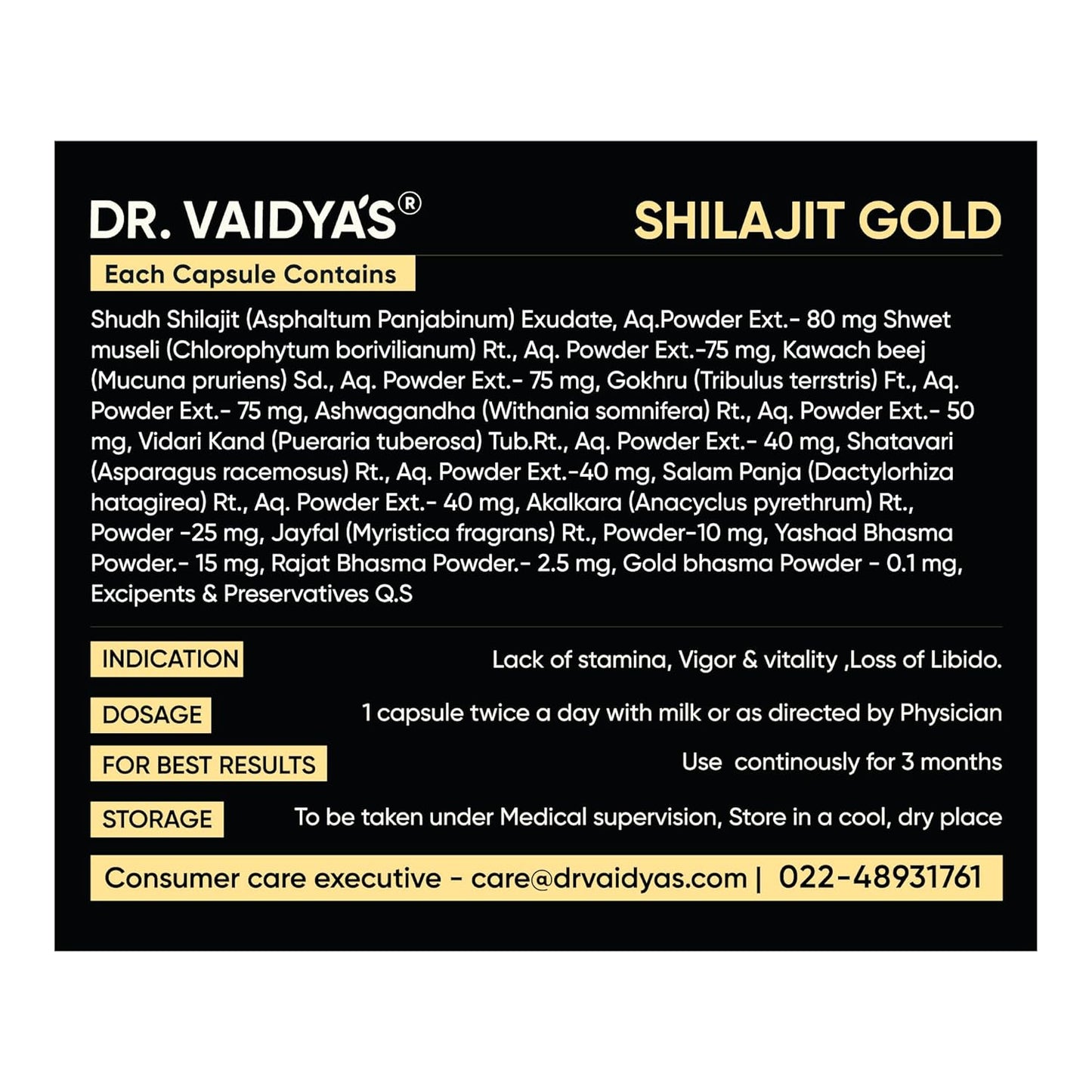 Dr. Vaidya’s Shilajit Gold Capsules for Men | Pure Himalayan Shuddha Shilajit, Ashwagandha, Swarna Bhasma, Gokshura & Fulvic Acid | Boosts Strength, Stamina, Energy & Vitality | 30 Capsules -Pack of 1