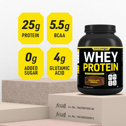 FITSUPPORT Premium Whey Protein Powder | High-Protein, Low-Sugar, Smooth & Creamy | Instant Coffee Mix with Real Cocoa, Smooth & Indulgent Flavor (2Kg, Chocolate Mocha)