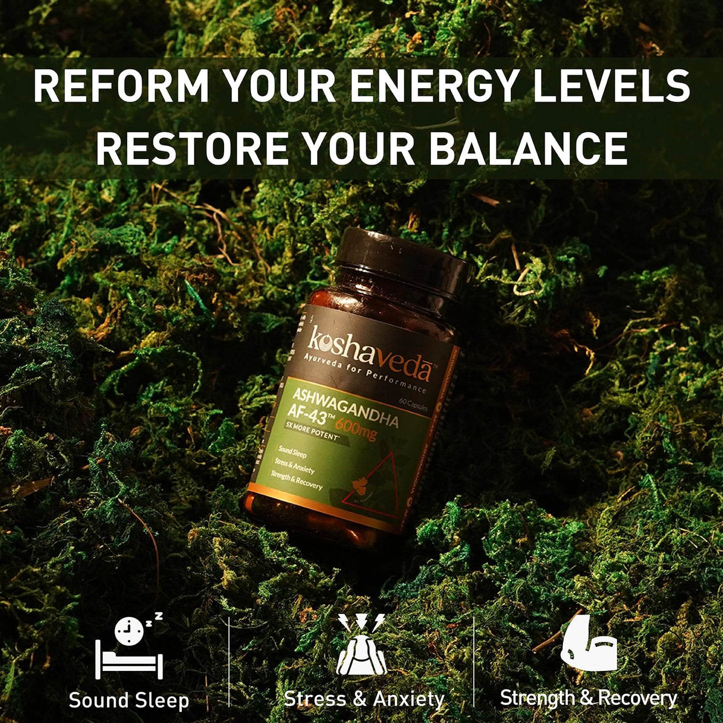 Koshaveda Shilajit Pro Gold by MuscleBlaze (60 Tablets) with Ashwagandha AF-43 600mg (60 Capsules) | for Strength & Recovery