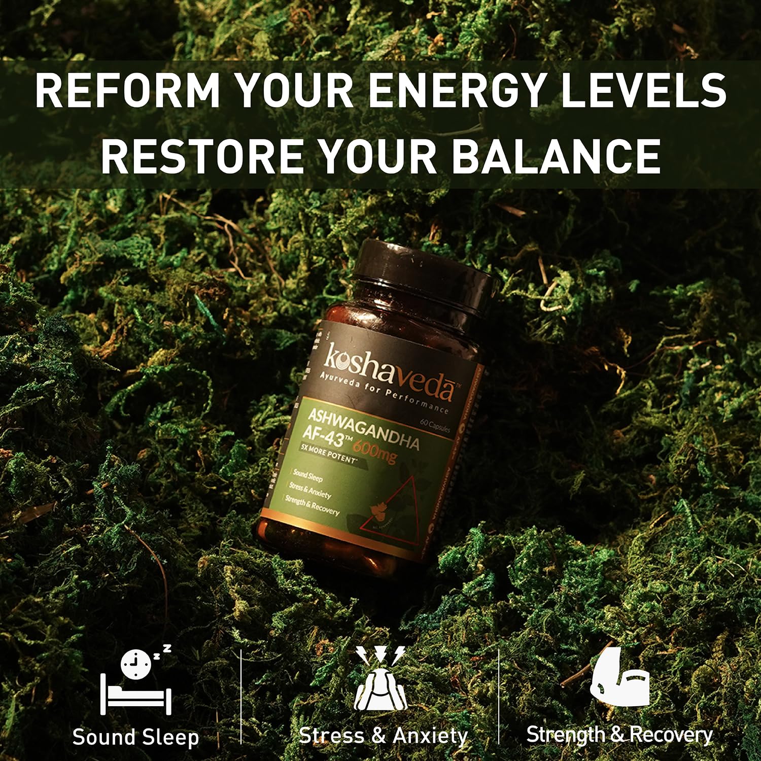 Koshaveda Shilajit Pro Gold by MuscleBlaze (60 Tablets) with Ashwagandha AF-43 600mg (60 Capsules) | for Strength & Recovery