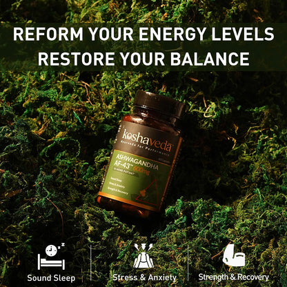 Koshaveda Shilajit Pro Gold by MuscleBlaze (60 Tablets) with Ashwagandha AF-43 600mg (60 Capsules) | for Strength & Recovery