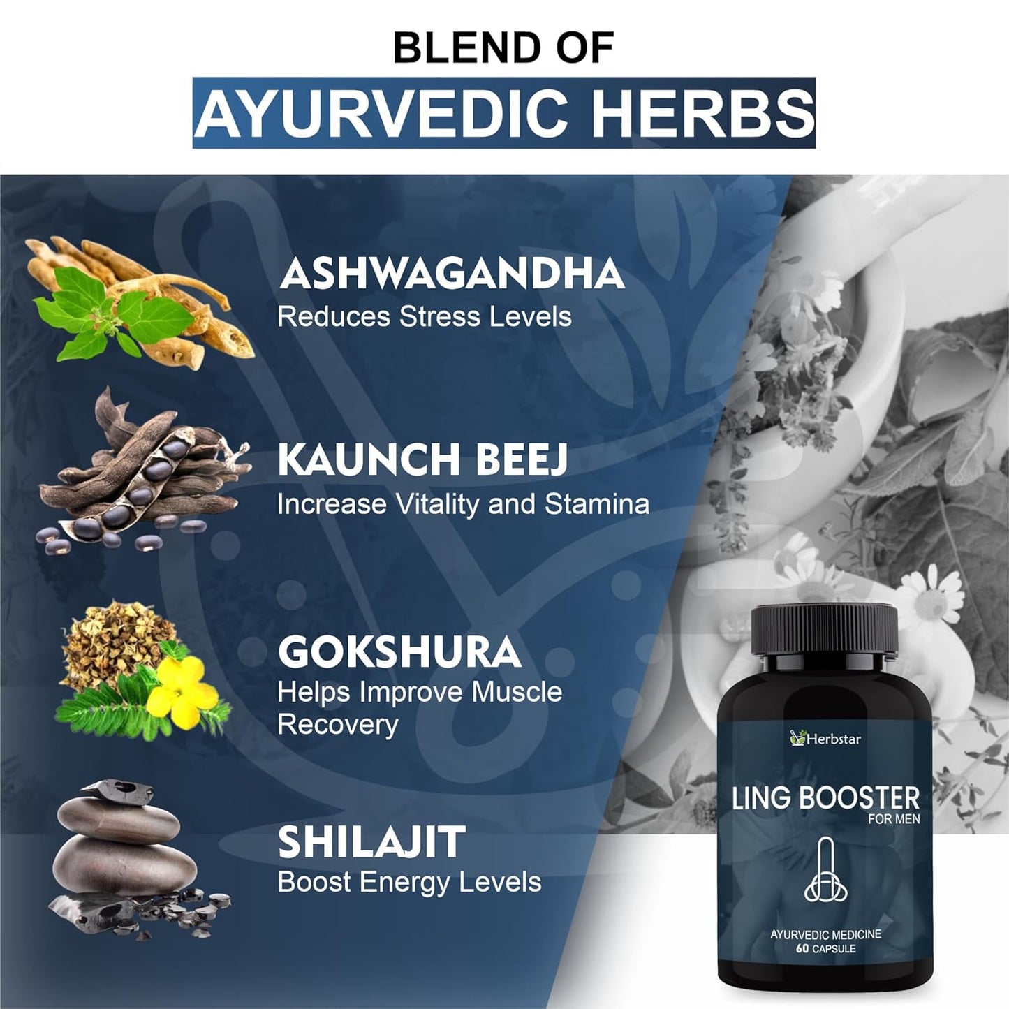 Ling Booster Herbal Long Penis Capsule for Men- Ayurvedic Supplement with Shilajit, Ashwagandha & Safed Musli -60 Capsules