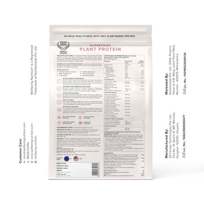 Wellbeing Nutrition Organic Vegan Plant Protein Isolate| 22g Protein, 5g BCAA, 3B CFU Probiotics, Digest Enzymes, 3g Fiber, 5 Alkalizing Greens| NO Bloating, Easy to Digest| Canadian Mixed Berry 500gm