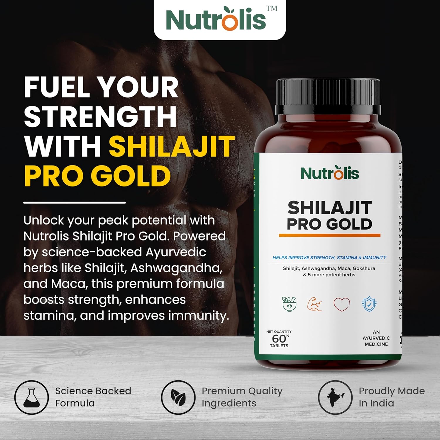 Pure Himalayan Ayurvedic Shilajit Tablet with Better Absorption| Shilajit with Ashwagandha & Gokshura | Boosts Strength,Stamina & Energy | Supports Muscle Growth (60 Tablet)