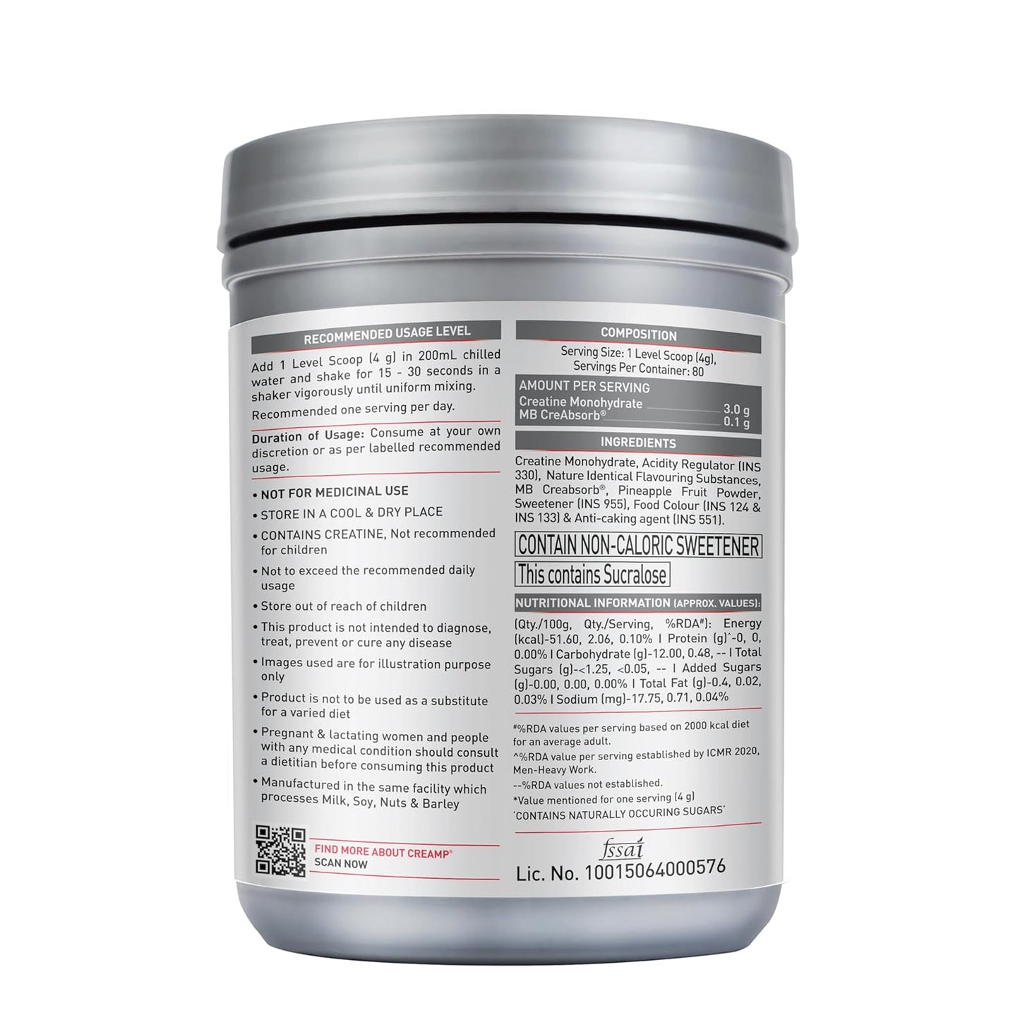 MuscleBlaze Micronised Creatine Monohydrate CreAMP Powder, Juicy Berries (80 Servings, 320g) | Trustified Certified Creatine