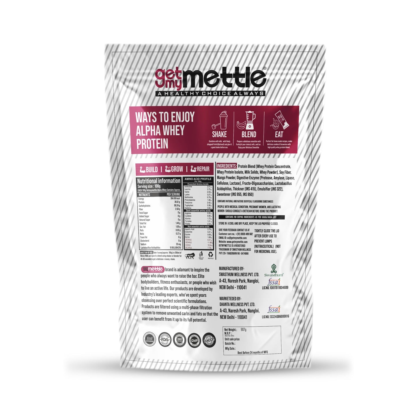 Getmymettle Alpha Whey Protein 1kg Kesar Pista Flavor, 35g Protein Muscle Growth & Rapid Recovery Post-Workout. Budget Friendly, USA Imported Whey