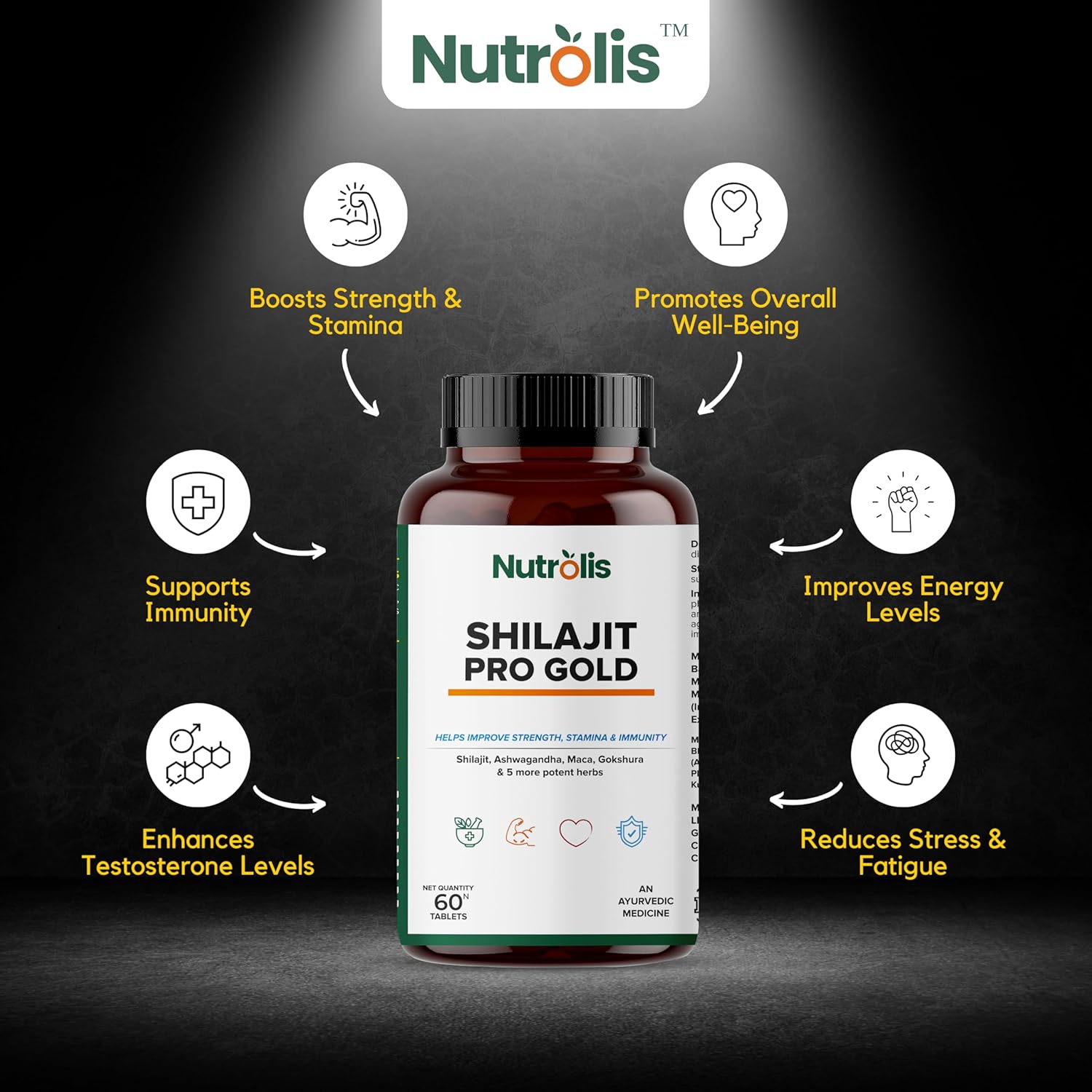 Pure Himalayan Ayurvedic Shilajit Tablet with Better Absorption| Shilajit with Ashwagandha & Gokshura | Boosts Strength,Stamina & Energy | Supports Muscle Growth (60 Tablet)