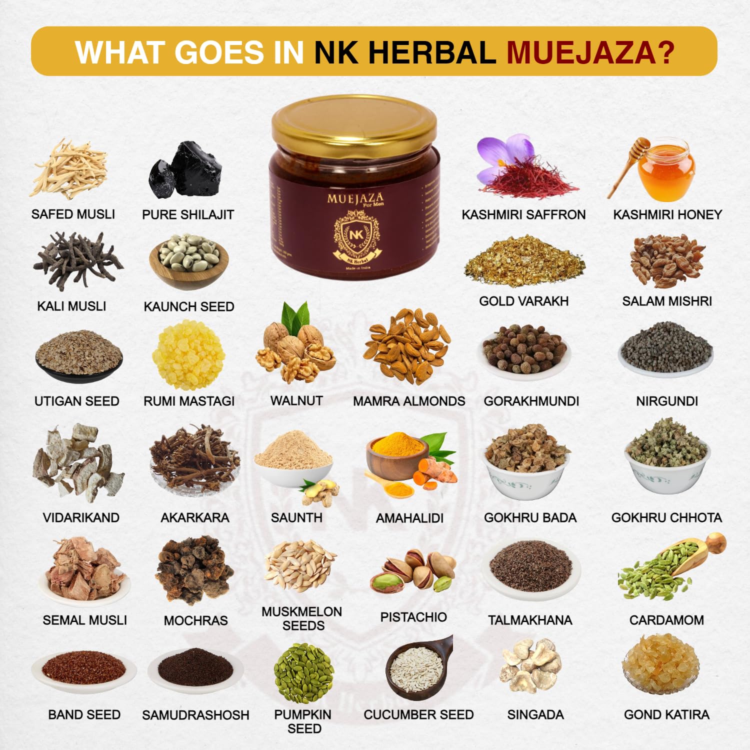 NK Herbal Muejaza For Men - Vitality Strength Stamina & Overall Health - with Pure Saffron | Shilajit | Ashwagandha | Gold Vark | Safed Musli | Kaunch Seeds and more - Natural Ayurvedic Chyawanprash - 300g
