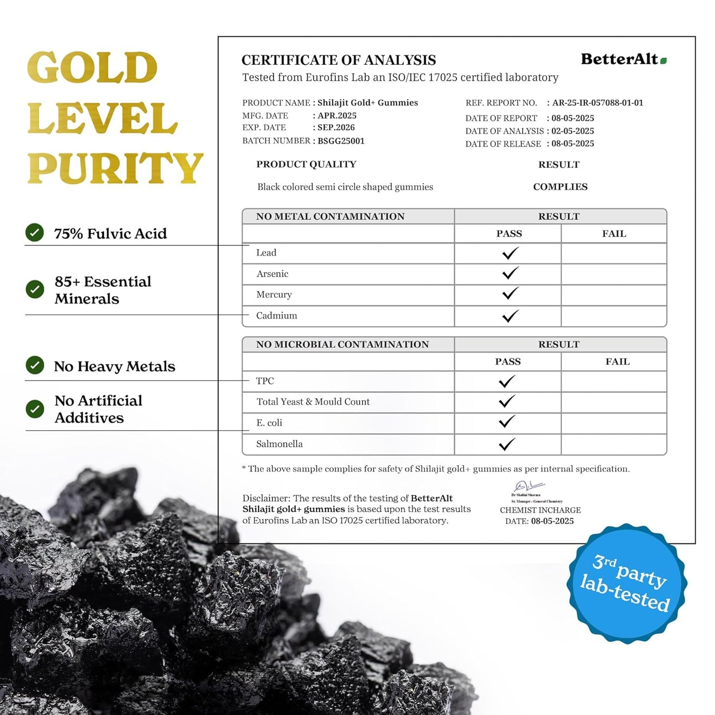 Better Alt Gold+ Shilajit Gummies | With Ashwagandha, Safed Musli,Shilajit Resin & Ginger |Helps Boost Energy & Improves Stamina |1-Month Dietary Supplement|60 Gummies