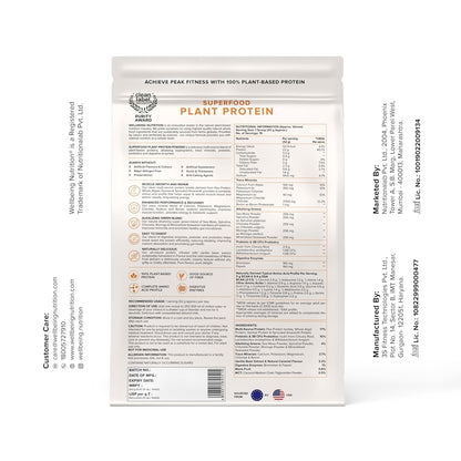 Wellbeing Nutrition Organic Vegan Plant Protein Isolate| 22g Protein, 5g BCAA, 3B CFU Probiotics, Digestive Enzyme, 3g Fiber, Alkalizing Green| NO Bloat, Easy to Digest| French Vanilla Caramel 500gm