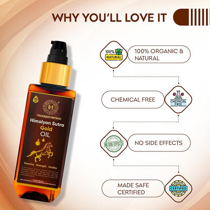 Sutra Gold Oil | Premium Massage Oil for Men | Natural Strength & Stamina Oil | For External Use Only | No Side Effects | Pack Of 1 (100ml Massage Oil)