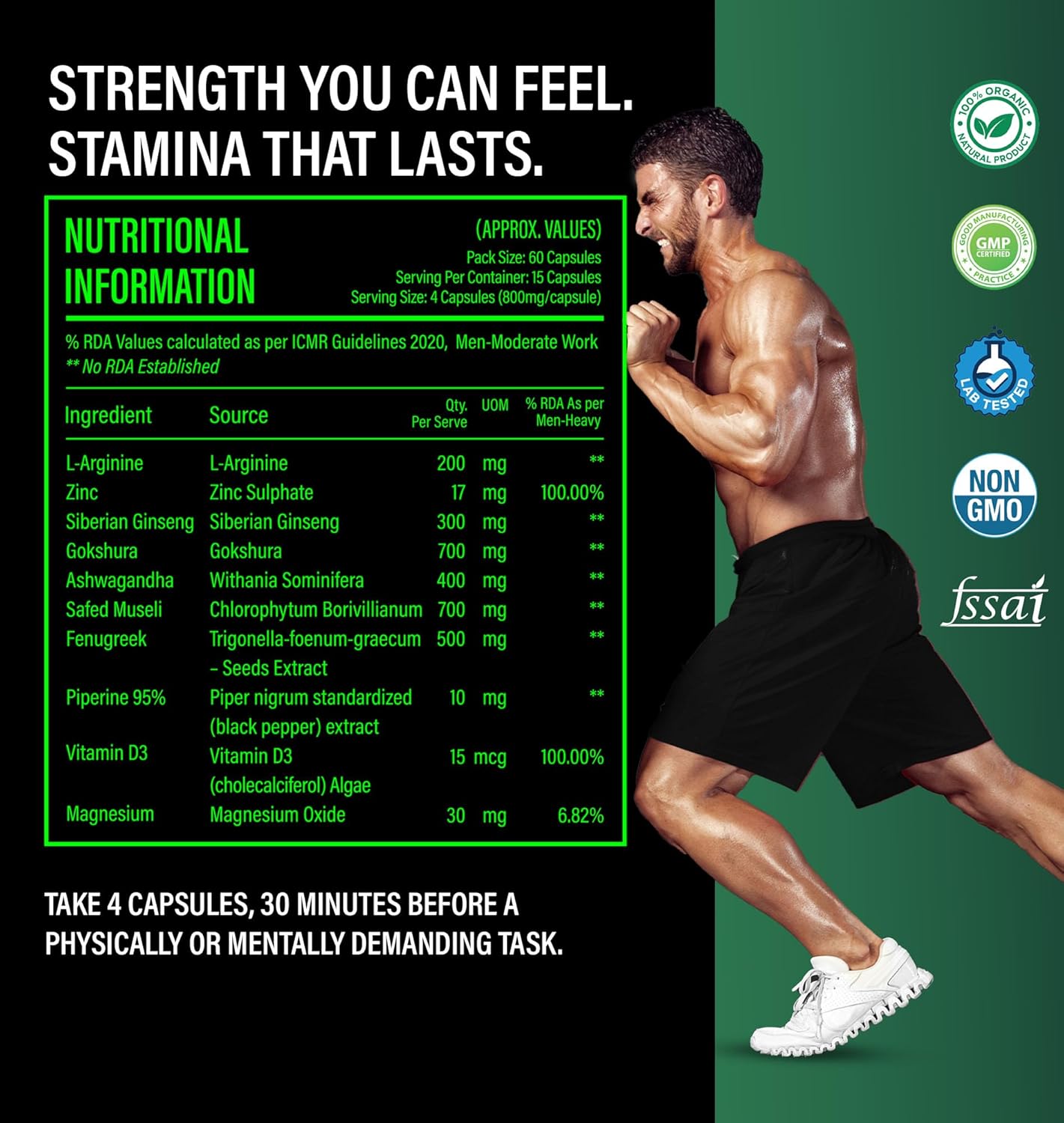 Be. Alpha Testosterone Support for Men | Daily Magnesium Supplement, Ashwagandha, Safed Musli, Fenugreek, Gokhshura & Ginseng | For Energy, Stamina, Vitality & Muscle Mass | (120 capsules)