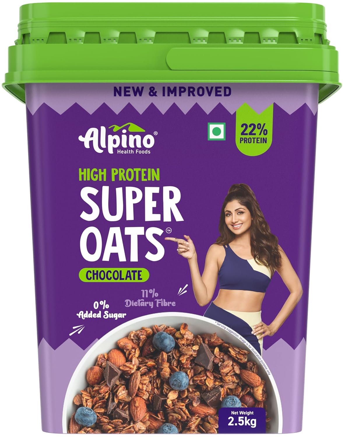 ALPINO 22% High Protein Super Oats Chocolate 2.5kg – Rolled Oats, Natural Peanut Butter, Cocoa Powder, Nuts & Seeds – 22g Protein, Source of Dietary Fibre & Healthy Fats, No Added Sugar & Salt