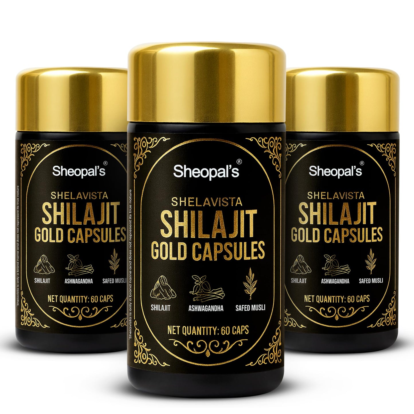Sheopals Shelavista Shilajit/Shilajeet Gold 60 Capsules | For Stamina, Muscle Growth & Energy | Ashwagandha, Gokshura, Safed Musali With Other Action Herbs | 100% Ayurvedic